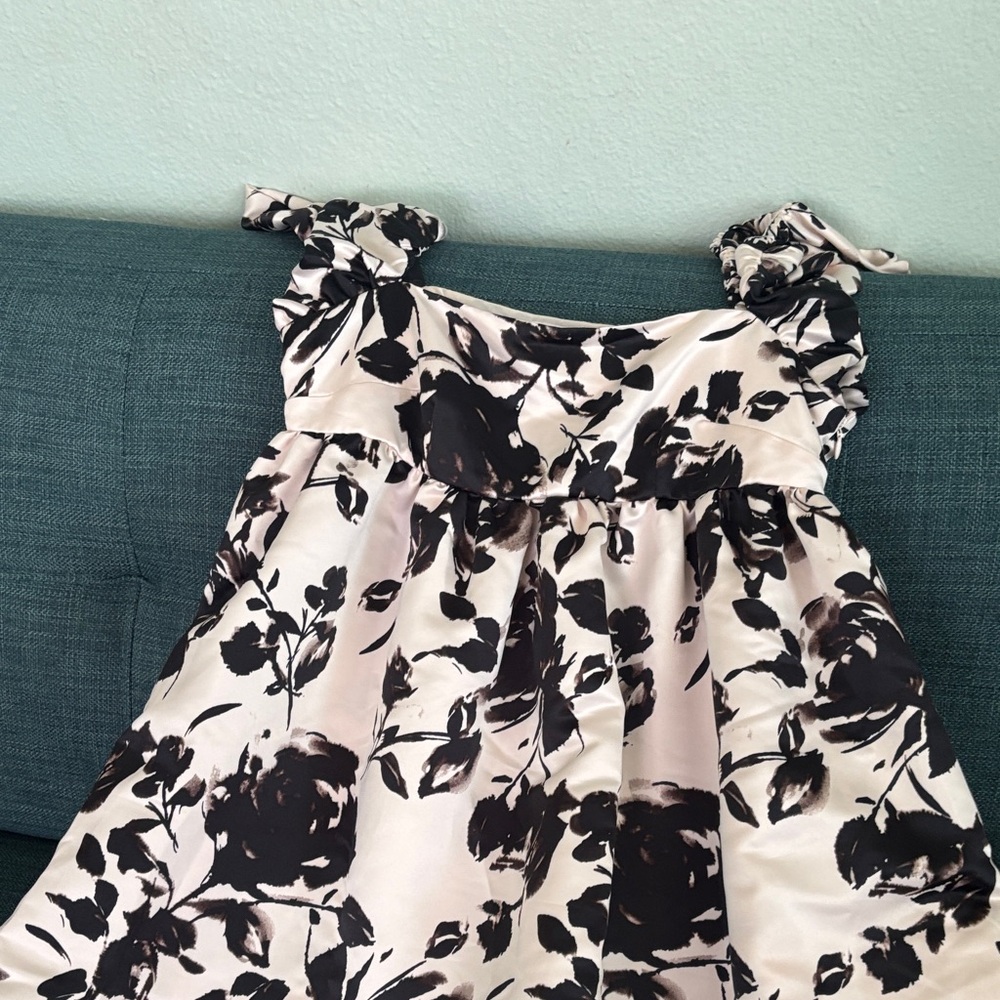 Tie-Shoulder Cream Maxi Dress with Black Floral Print